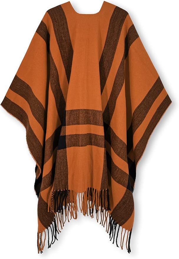 Moss Rose Women's Travel Plaid Shawl Wrap Open Front Poncho Cape for Fall Winter