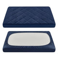 TILLYOU Pack and Play Sheets for Toddler Mattress, Mini Crib Sheets Fitted Up to 3" Deep, Breathable and Soft fit 39"x27", Navy