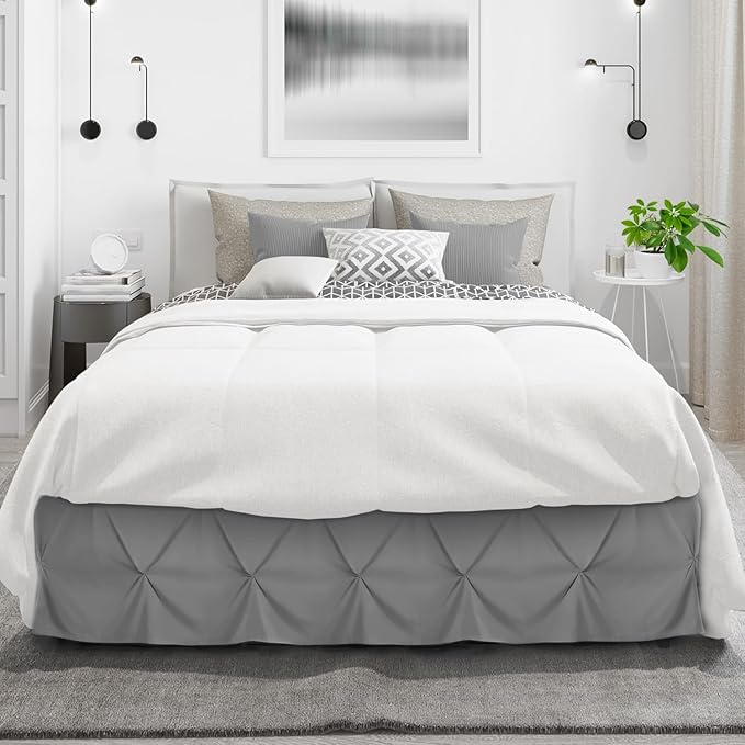 Nestl Dark Grey Bed Skirt Cal King Size, Pinch Pleat Cal King Bed Skirt, 14" Inch Drop Cal King Bedskirt, Hotel Quality Grey Bed Skirts, Microfiber Bedskirt for Cal King Bed, Grey Cal King Bed Skirt