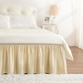 RIMELA Beige White Bed Skirt King Size 15 Inch Drop, Elastic Bed Skirting for Bed Base and Frame, Bedding Dust Ruffle Easy to Install, Lightweight Wrap Around Adjustable Bedskirt