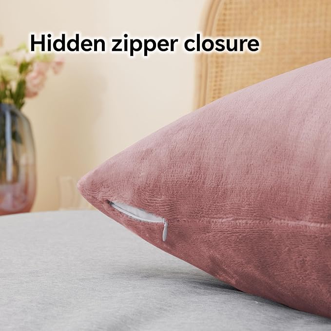 BEDELITE Flannel Pillow Cases Queen Size Set of 2, Super Soft Fleece Pillowcases with Zipper for Bedroom, Sofa, Luxury Cozy Fuzzy Velvet Pillow Shams for All Seasons(20x30 Inches,Dusty Pink)
