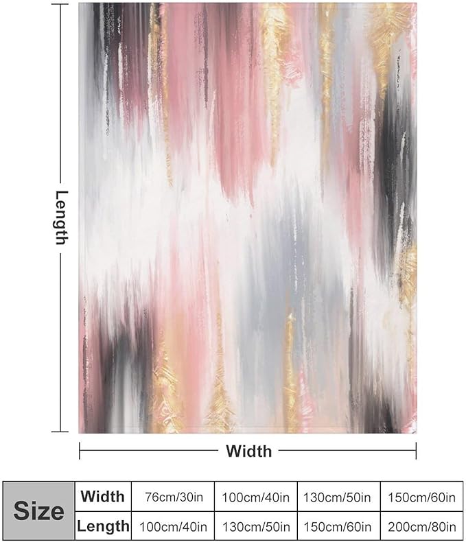 Fashion Gradient Blanket, Modern Art Baroque Gold Grey Pink Painting Strokes Pattern Soft Warm Cozy Plush Flannel Covers for Livingroom Bedroom Couch Chair Camping Travel Home Decor Tapestry 60x80in