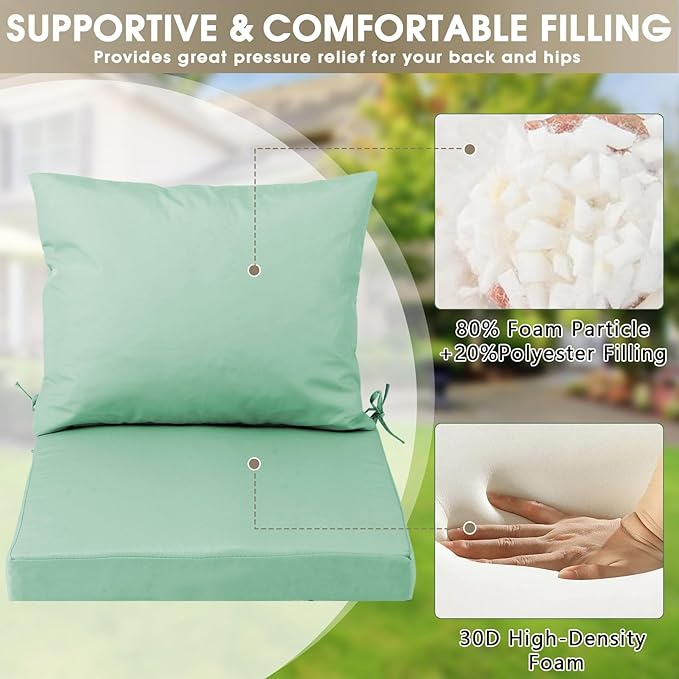 Outdoor Seat Cushion Set 22 x 22 In, Water-Resistant & Fade-Resistan, Patio Furniture Cushions with Removable Cover Deep Seat & Back Cushion with Handle and Adjustable Straps for Chair Sofa,1PC