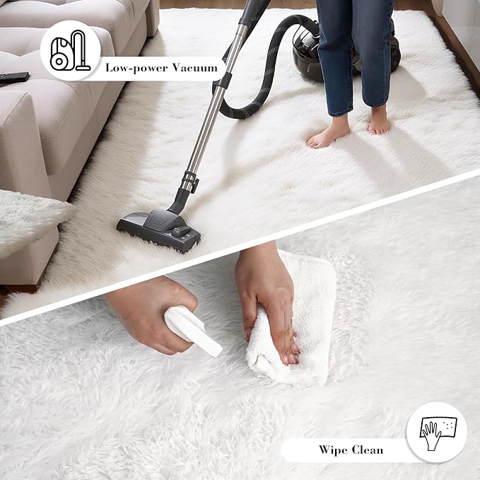 Fluffy Rug Shaggy Area Rug, White 9x12 Area Rugs for Living Room, Large Shag Area Rugs for Bedroom Kids Room Home Decor, Upgrade Anti-Skid Rectangular Fuzzy Rugs