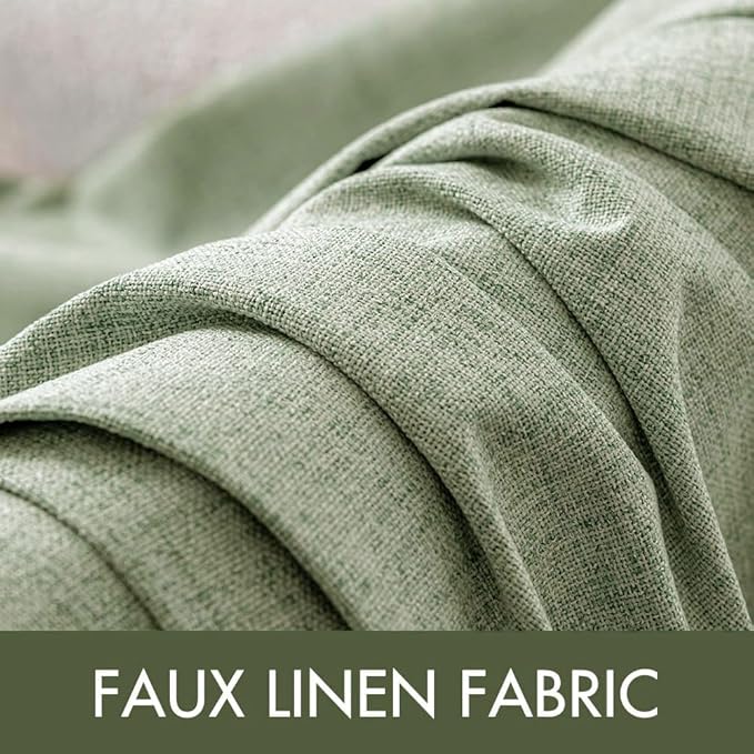 MIULEE Linen Blackout Curtains and Drapes 100% Room Darken Thermal Insulated Grommet Window Panels with Coating 2 PCs W 42 x L 90 inches Sage Green