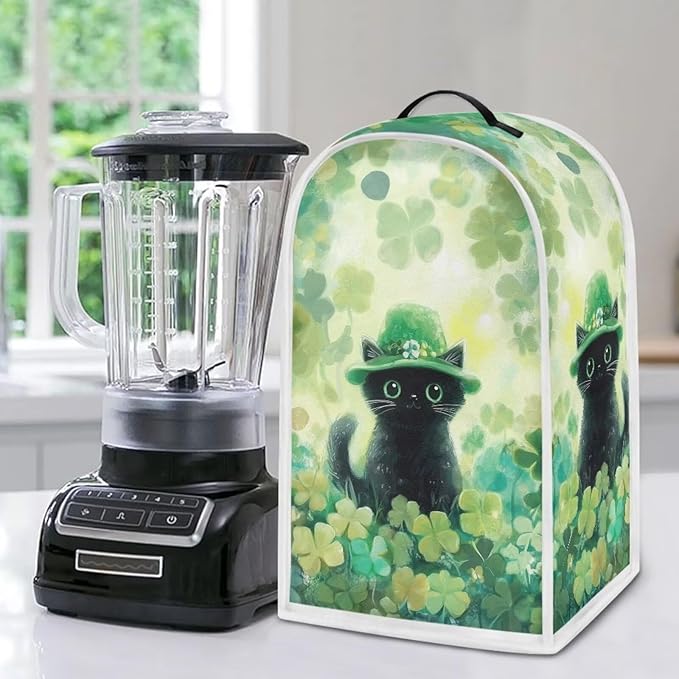 Talayituse Cat Shamrock Print Blender Dust Cover, Fingerprint Protection Cover for Stand Mixer or Coffee Machine, Home Kitchen Appliance Covers for Stain Dust Resistant Supplies St Patrick's Day Decor