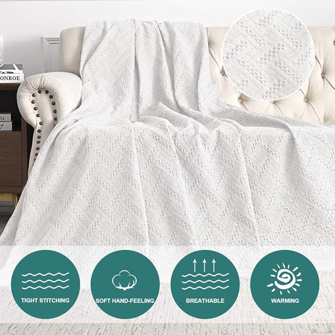 MYSKY HOME White Geometrical Sofa Covers, Sectional Couch Covers for 2 Cushion Couch Couch Cover Living Room Sofa Throws Sofa Slipcovers for Pets, Kids (Large, 71" x 102", White)