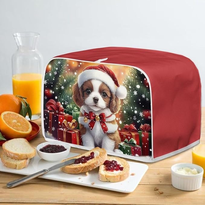 ZFRXIGN Christmas Puppy Dog Toaster Cover 4 Slice Toaster Dust Cover Small Appliance Covers Toaster Oven Cover Dust Cover Kitchen Decorative Protector Cavalier King Charles Spaniel Dog