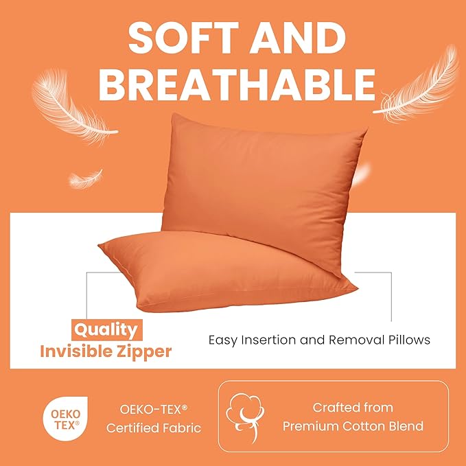 Haven & Glow Decorative Throw Pillow Cover – Rectangular Cushion Case with Zipper | Modern Sofa, Couch & Bed Accent Pillow Covers for Living Room, Bedroom & Home Decor | 20 x 12 Inch – Orange – 2 Pack