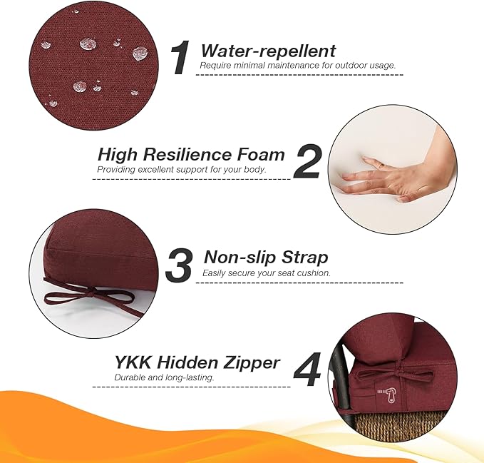 Sunbrella Outdoor High Back Chair Cushion Seat Pads, 44 x 21 Inch Water-Repellent & Fade-Resistant Patio Furniture Cushions with Ties for Adirondack, Rocking Chairs, Spectrum Brick