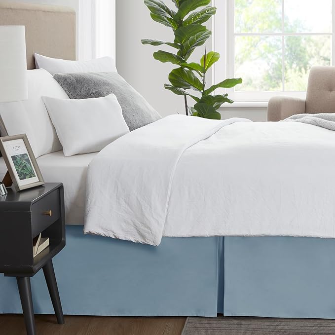Nestl Stone Blue Full XL Bed Skirt - Full XL Size Bed Skirt 14 Inch Drop - Brushed Microfiber Bed Skirts - Hotel Quality Pleated Bed Skirt - Shrinkage & Fade Resistant