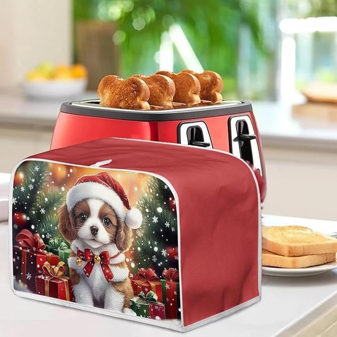 ZFRXIGN Christmas Puppy Dog Toaster Cover 4 Slice Toaster Dust Cover Small Appliance Covers Toaster Oven Cover Dust Cover Kitchen Decorative Protector Cavalier King Charles Spaniel Dog