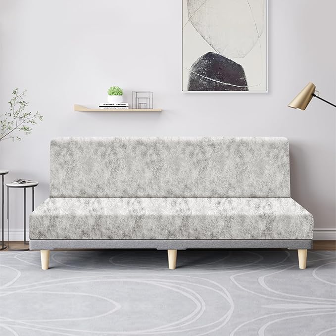 molasofa Leather Like Stretch Futon Slipcover Armless Futon Bed Sofa Cover Furniture Protector with Elastic Bottom, Soft and Washable Futon Cover for Sofa Bed Stay in Place（Larger，Beige）
