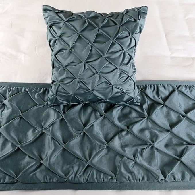 The HomeCentric Decorative Blue Queen 74 x 18 inch Bed Runner with Pillow Cover, Satin Pintucks Bed Scarf, Solid Color Modern - Satin Nights