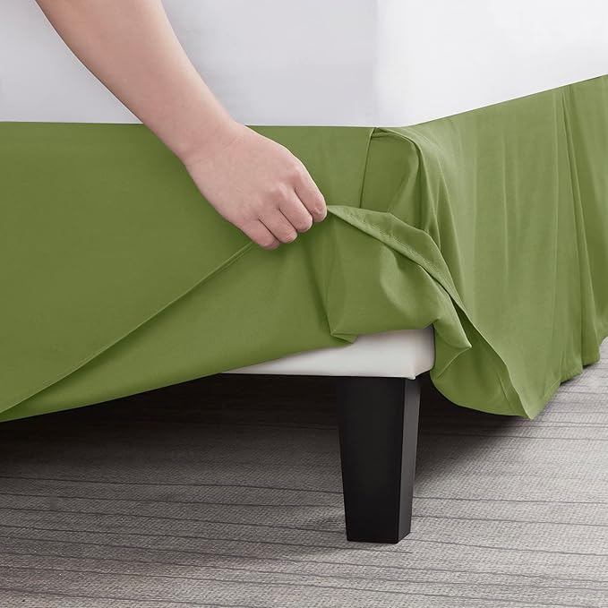 Nestl Calla Green Full XL Bed Skirt - Full XL Size Bed Skirt 14 Inch Drop - Brushed Microfiber Bed Skirts - Hotel Quality Pleated Bed Skirt - Shrinkage & Fade Resistant