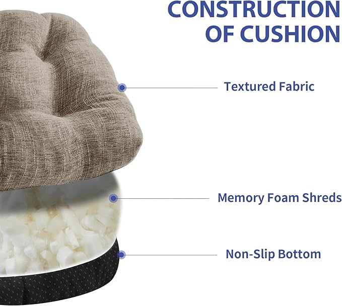Chair Cushions for Dining Chairs Set of 6, Kitchen Chair Cushions, Chair Pads with Ties and Non Slip Backing, Tufted Memory Foam Seat Cushion 6 Pack, 15.5" x 15.5" x 4", Khaki