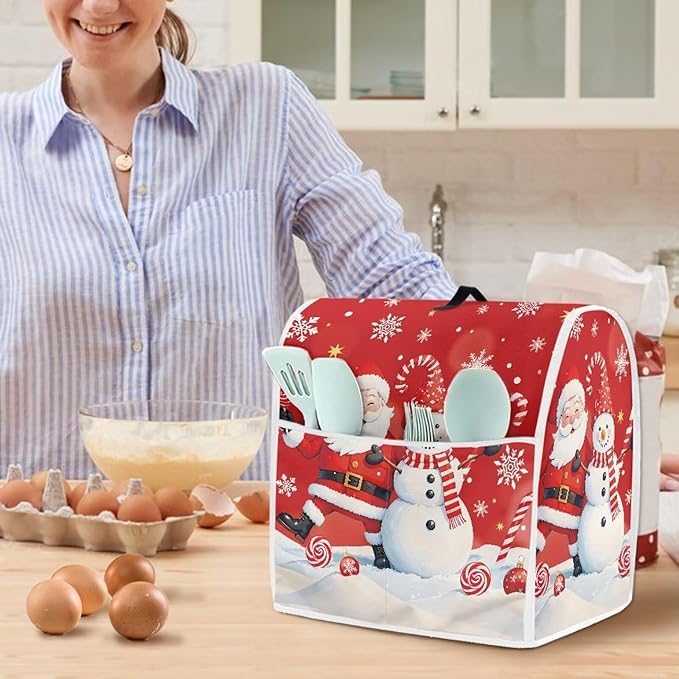 Santa Claus Mixer Cover for Kitchen Aid 4.5-5 Quart Stand Mixers, Universal Kitchen Appliance Dust Cover Washable Dustproof Cloth Cover with Pocket for Kitchenware Gift for Christmas