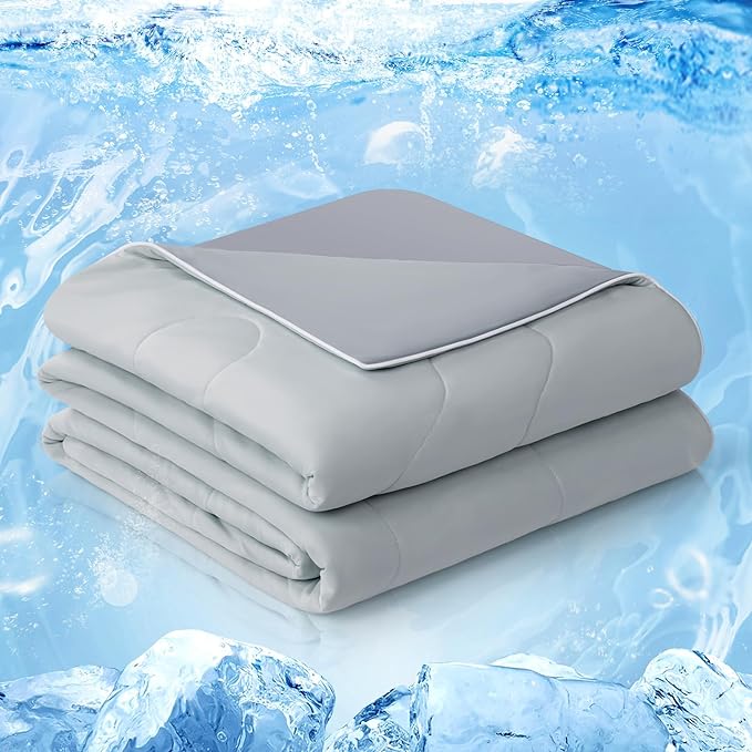 EASELAND Cooling Comforter Queen, Cold Touch Fabric Absorbs Body Heat, Double-Sided Cool Design Soft Fluffy Cooling Blanket for Night Sweats Hot Sleeper(Grey, Queen(90"x90"))