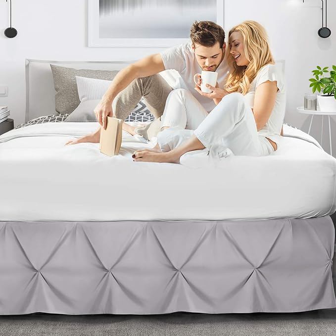 Nestl Grey Lavender Bed Skirt King Size, Pinch Pleat King Bed Skirt, 14" Inch Drop King Bedskirt, Hotel Quality Grey Lavender Bed Skirts, Premium Microfiber Grey Lavender King Size Bed Skirt