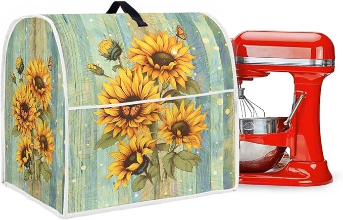 Sunflower Stand Mixer Cover Green Wood Grain Mixer Cover Dust Cover Compatible with 6-8 Quart Kitchen Mixer Anti-Stain Anti-Static Appliance Cover with Top Handl and Pockets