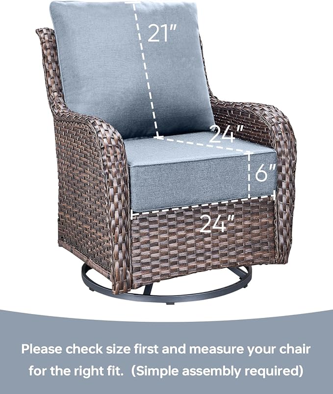 Luxury 24x24x6 Inch Outdoor Chair Cushions Set of 4 - Heavy Duty Water-Resistant Comfy Cushion for Patio Furniture Set Dining Gliding Rocking Chairs Loveseat L-Shape Sofa - Baby Blue