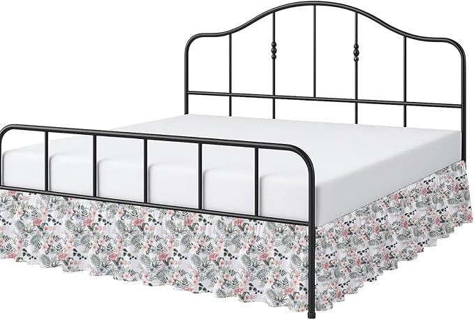 Cottington Lane Ruffled Bed Skirt Queen Size with Split Corner, Brushed Microfiber Hotel Quality Dust Ruffle, 14 Inch Drop Gathered Bedskirt, Soft, Stylish, Shrink & Fade Resistant, Petal Dream