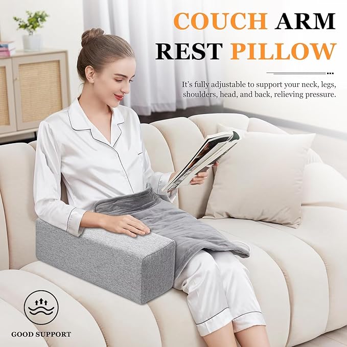 Couch Arm Rest Pillow, Linen Armrest Cushion, High Density Foam Armrest Cushion, Removable & Washable Rectangular Headboard Elbow Support for Armchair Sofa Bed,Blue-2pcs,5.9x5.9x19.7
