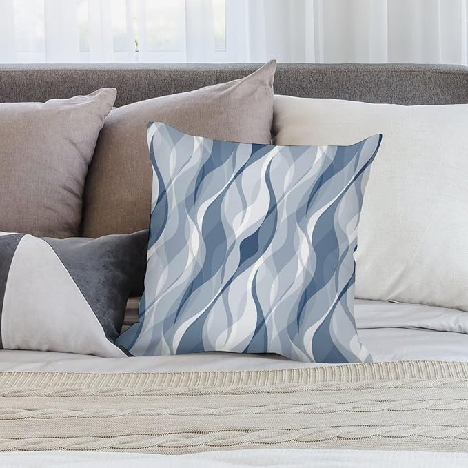 Light Blue Throw Pillow Covers Modern Abstract Blue and Grey Striped Decorations for Bedroom Living Room Farmhouse Sofa Pillows Bed Couch 18x18 Inch