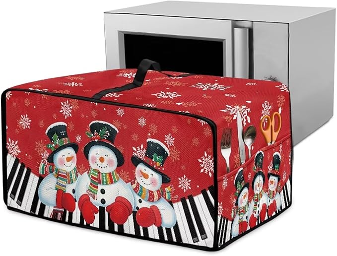 Christmas Air Fryer Toaster Oven Cover with Side Pockets, Holiday Festival Decor Electrical Appliance Cover Kitchen Countertop Accessories and Decor, S, Snowman Piano Keys Snowflake Red