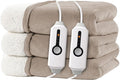 Electric Heated Blanket King Size 90"x100" - Dual-Sided with Microplush & Sherpa Fabric, 4 Heat Settings & 10 Hours Auto Off, Machine Washable - Light Brown