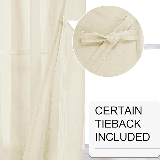 XWZO Beige Sheer Curtains 84 Inches Long 2 Panels Set for Bedroom, Light Filtering, Airy & Breathable Voile Grommet Window Curtains for Living Room with Tiebacks, Kids' Room, 60 x 84 Inches Length