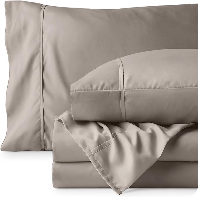 Bare Home Ultra-Soft King Sheet Set - Luxury 1800 - Hydro-Brushed - Deep Pockets - Easy Fit - 4 Piece Set - Bedding Sheets & Pillowcases (King, Khaki)