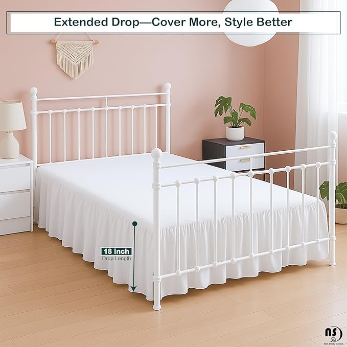 Ruffled Bed Skirt with Split Corners - White, Queen, 18 Inch Drop Bedskirt Expertise Tailored fit Wrinkle Free Dust Ruffled Bed Skirt (Available in All Bed Sizes and 10 Colors)