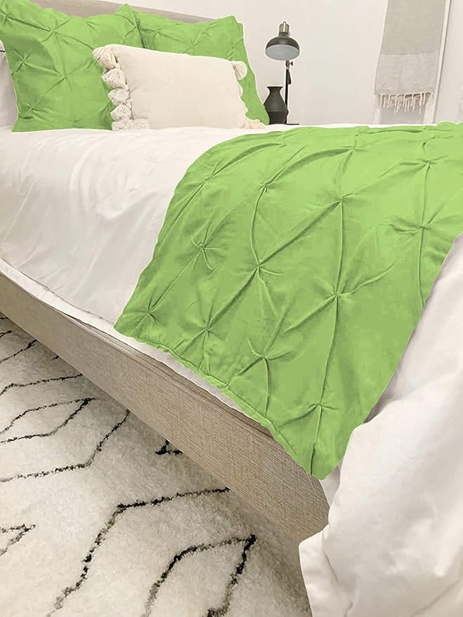 Bed Runner Set - 100% Pure Cotton 800 Thread Count - Luxury 1 Pinch Pleated Bed Runner and 2 Pillow Cover - 3 Piece Pinch Pleated Bed Runner Set King, Sage