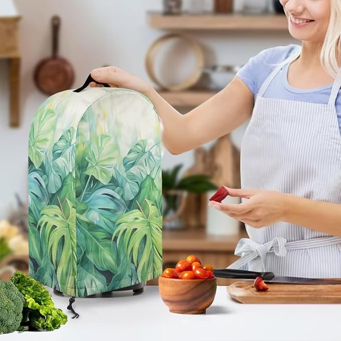 Green Palm Leaf Print Blender Dust Cover for Home Kitchen Small Appliance Decor, Anti Fingerprint Oil-proof Dust Protection Stand Mixer Cover Juicer Cover 9.4 x 7.2 x 15.9 inch