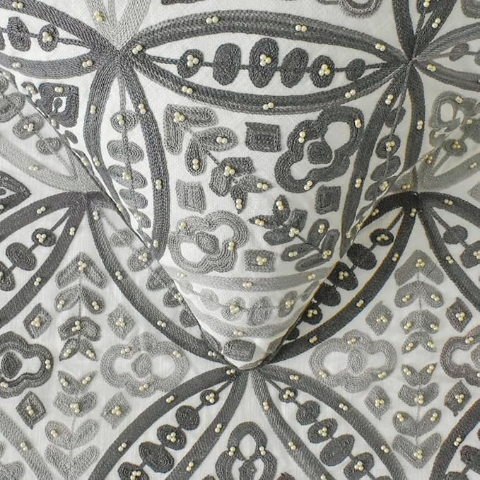 The HomeCentric King/Queen/Twin Gray Designer Queen 74"x18" Bed Runner Without Pillow Cover, Moroccan, Pearl, Geometric & Embroidered Bed Scarf on Embroidered Fabric - Meryem