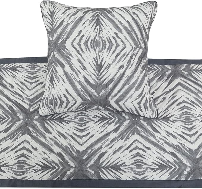 The HomeCentric King/Queen/Twin Grey & White Designer Queen 74"x18" Bed Runner with 2 Pillow Cover, Quilted Bed Scarf on Cotton Fabric - Grey Semblance