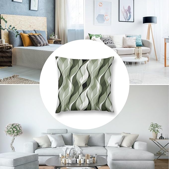 Sage Green Throw Pillow Covers Abstract Ombre Green and Grey Striped Decorations for Bedroom Living Room Farmhouse Sofa Pillows Bed Couch 22x22 Inch