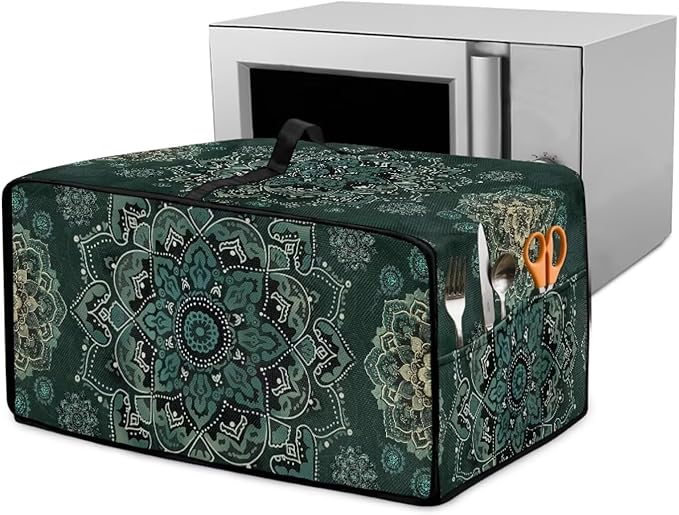 Green Boho Mandala Floral Print Microwave Oven Cover Dust-Proof Microwave Oven Grill Cover Protector Universal Waterproof Kitchen Appliance Protector Dirt and Fingerprint Protection, S