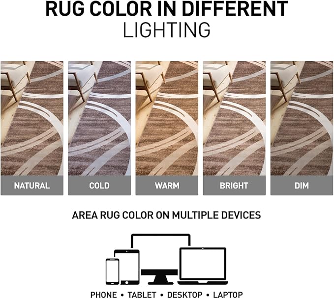 Rugshop Modern Wavy Circles Design Area Rug, Carpet with Jute Backing for Bedroom, Office, or Entryway, Brown, 4' x 6'