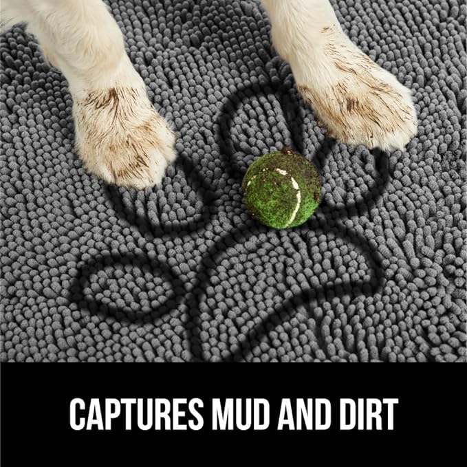 GORILLA GRIP SOAKSTOPPER Dog Door Mat, 48x30 Machine Washable Rug Absorbent Doormat Captures Moisture Mud Dirt, Quick Dry Soft Chenille Entryway Rugs Indoor Entrance Mats for Dog Paws, Paw Gray