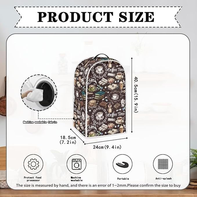 Talayituse Coffee Chocolate Book Print Blender Dust Cover with Handle, Stand Mixer or Coffee Maker Appliance Covers Anti Fingerprint Dust Proof Stain Resistant Blender Cover for Home Kitchen