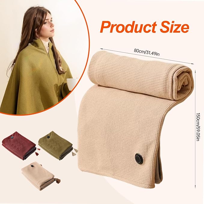 Portable Heated Shawl, 2026 New Portable Heated Blanket Shawl Wraps for Women, Cordless Heated Blanket with 3 Heating Levels for Home Camping Travel (Red)