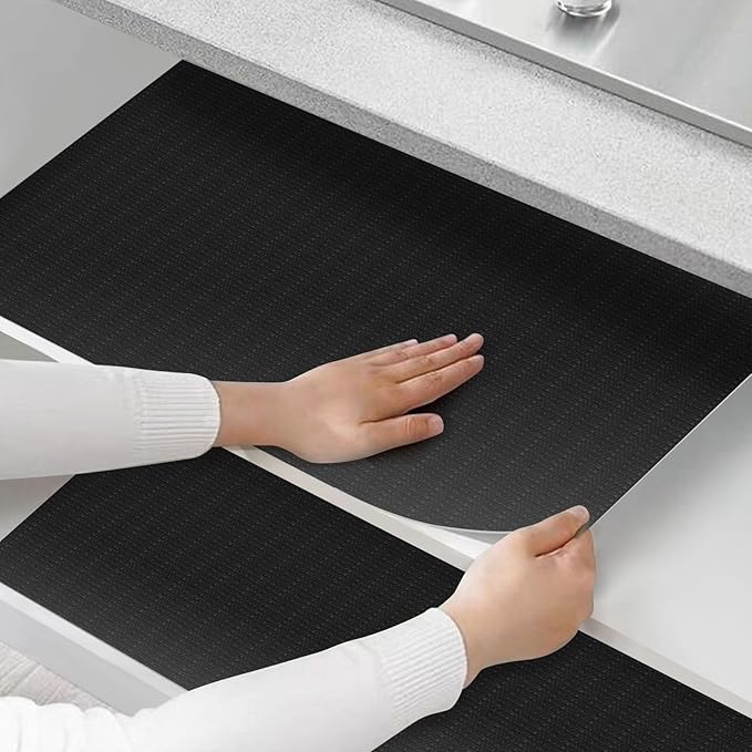 Shelf and Drawer Liner for Kitchen Cabinets Non-Adhesive, Strong Grip Non-Slip Thickened Cabinet Liners for Shelves, Waterproof Mats for Dresser Cupboard, Black, 23 in x 30 Feet