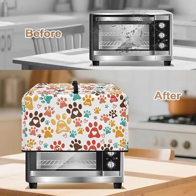 Microwave Oven Dust Cover, Dog Paw Polyester Dust Cover for Microwave Oven for Most Microwaves Oven Cloth Covers Waterproof Microwaves Dusts Covers Anti-Scratch Washable
