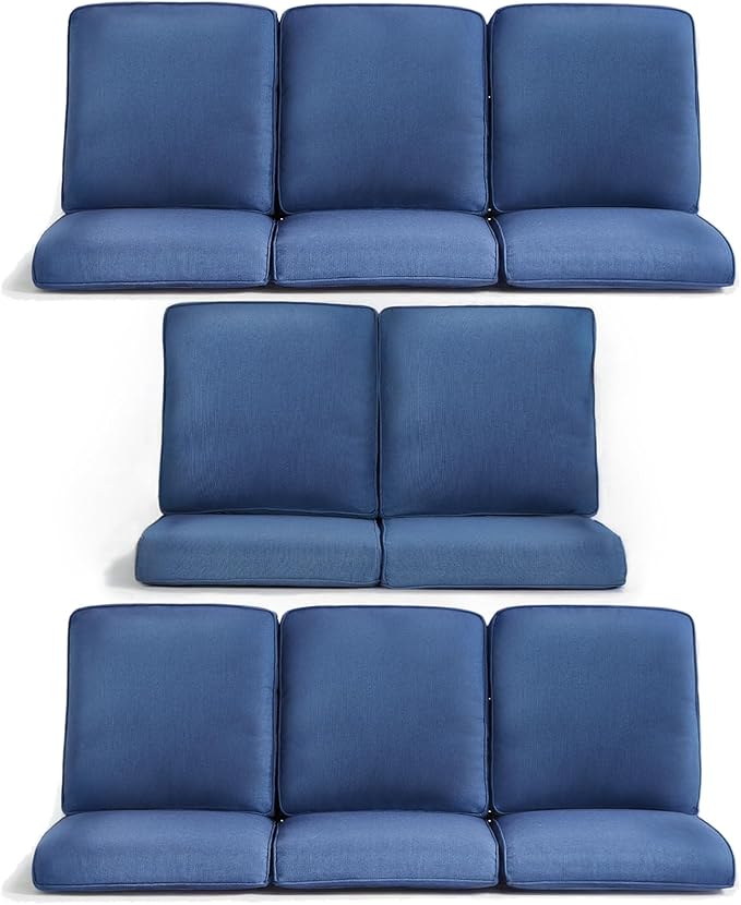 8-Piece Outdoor Patio Cushion Set - Fade & Water Resistant with Removable Olefin Cover, 22x24x4 Inch Memory Foam Cushions for Wicker Sectional Sofa – Blue/Regular