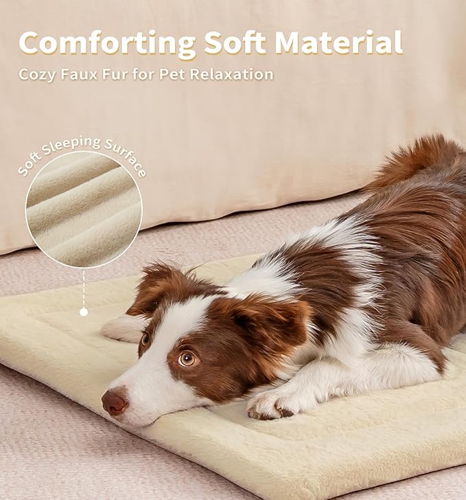 MADE 4 PETS Dog Crate Pad Bed for Extra Large Dogs, Washable & Reversible, Anti-Slip Kennel Mat for Cozy Sleeping, Soft Fluffy Dog Bed for Indoor & Outdoor Use, 48"x30", Beige