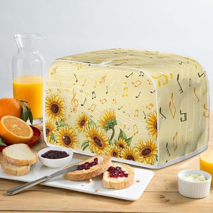Sunflower Music A Print Bread Maker Cover, Anti Dust Fingerprints Toaster Covers for Kitchen, Toaster Cover 4 Slice Wide Slots