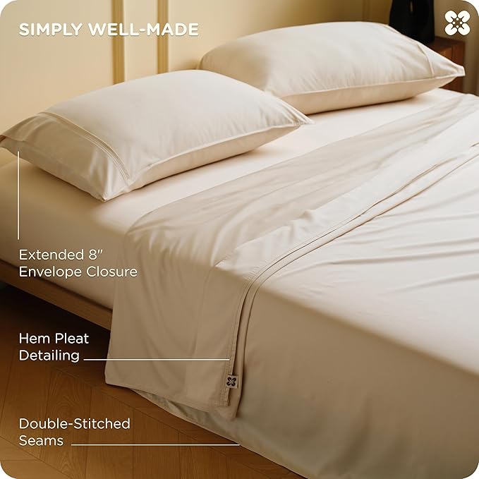 Bedsure Cooling Sheets, Rayon Derived from Bamboo & Cotton Blend, GentleSoft, Breathable, King Size Sheets Set, Deep Pocket Up to 18 Inches, Hotel Luxury Bedding for Hot Sleepers, Beige