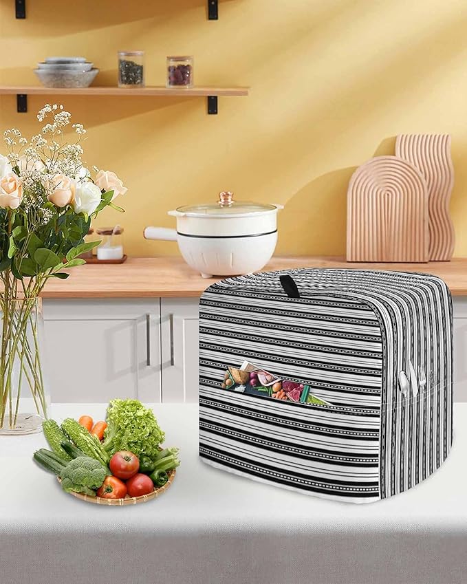 Black Stripes Stand Mixer Dust Cover with Storage Pocket & Handles, Fits All Tilt Head & Bowl Lift Modern Abstract Art Kitchen Appliance Cover Organizer Simple Chic Lines Bag Accessories, 6-8 Quart